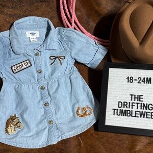 Upcycled Old Navy Light Wash Denim Dress with Western Patches